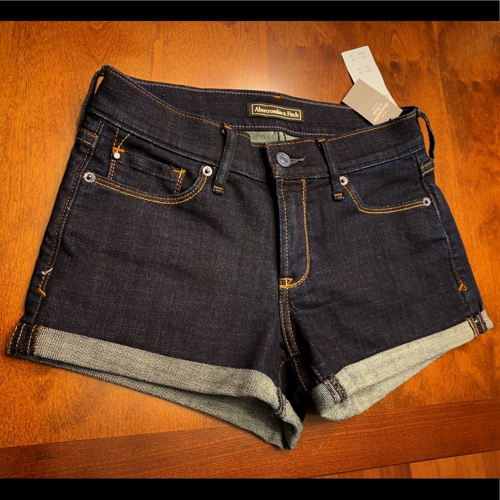 A&F Dark Denim Mid-Rise Cuffed Jean Shorts 25 NWT!